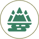 Green mountain icon with circular border.