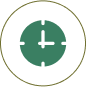 Green clock icon on a white circle.